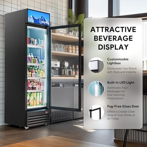 Beverage Cooler Commercial Refrigerator 10 Cu.Ft. Glass Door Display Refrigerator with LED Light, 5 Shelves, Display Commercial Beverage Refrigeratorfor Restaurant Cafe Bar Store (10 Cu.Ft.)