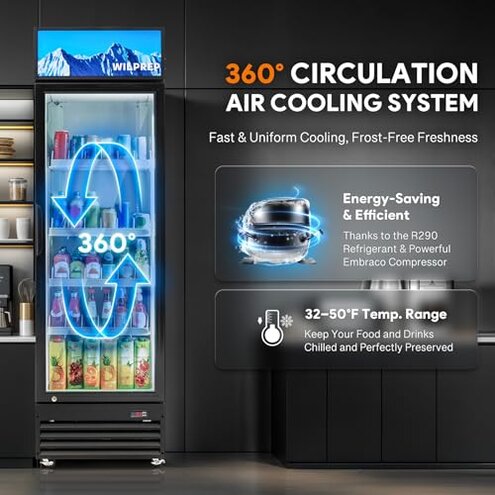 Beverage Cooler Commercial Refrigerator 10 Cu.Ft. Glass Door Display Refrigerator with LED Light, 5 Shelves, Display Commercial Beverage Refrigeratorfor Restaurant Cafe Bar Store (10 Cu.Ft.)