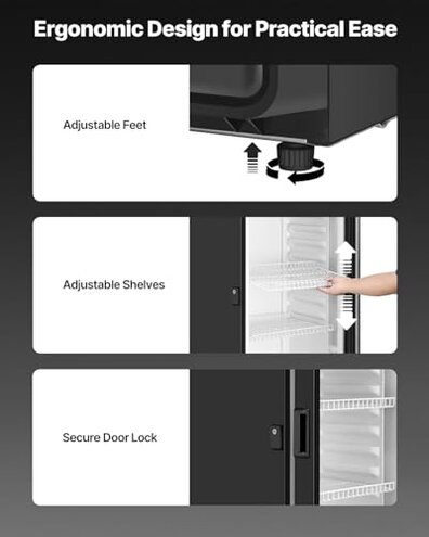 VEVOR Commercial Merchandiser Refrigerator, 6.9 CU.FT Glass Door Display Refrigerator, Beverage Refrigerator Cooler Merchandiser with Adjustable Shelves, Soft LED Light, Customizable Lightbox, Black
