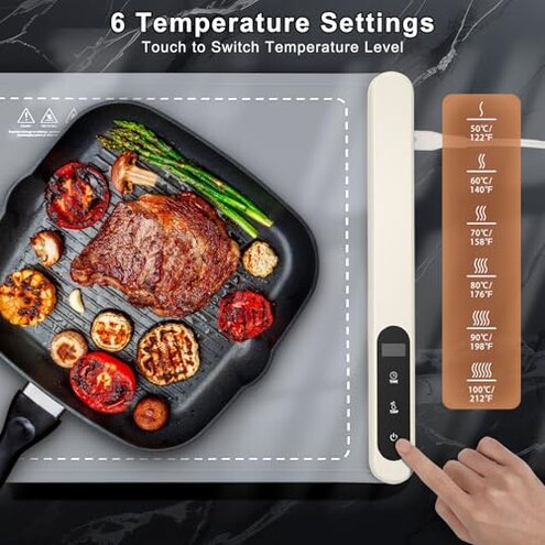 FYY Warming Mat for Food - Rapid and Full Surface Heating, 6 Temp Settings, 6H Timer, Rollable Portable Food Warming Mat, Ideal for Gatherings, Parties, Keep Meal Warm (X Large Size, Gray)