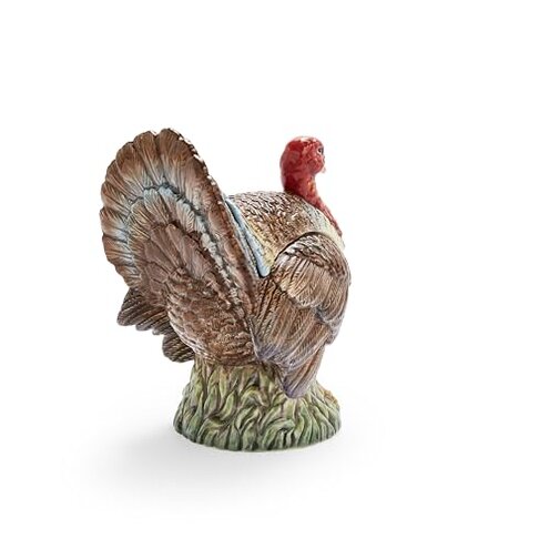 Spode 14oz Turkey-Shaped Gravy Boat with Ladle - Dolomite Thanksgiving Serveware | Large Table Centerpiece | Decorative Serving Bowl | Holiday Soup Bowl, For Thanksgiving Dinner and Festive Meals