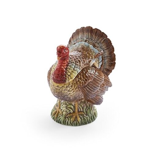 Spode 14oz Turkey-Shaped Gravy Boat with Ladle - Dolomite Thanksgiving Serveware | Large Table Centerpiece | Decorative Serving Bowl | Holiday Soup Bowl, For Thanksgiving Dinner and Festive Meals