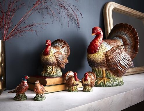 Spode 14oz Turkey-Shaped Gravy Boat with Ladle - Dolomite Thanksgiving Serveware | Large Table Centerpiece | Decorative Serving Bowl | Holiday Soup Bowl, For Thanksgiving Dinner and Festive Meals