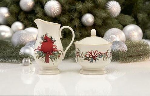Lenox 847266 Winter Greetings Sugar & Creamer Set, Christmas & Holiday Hosting