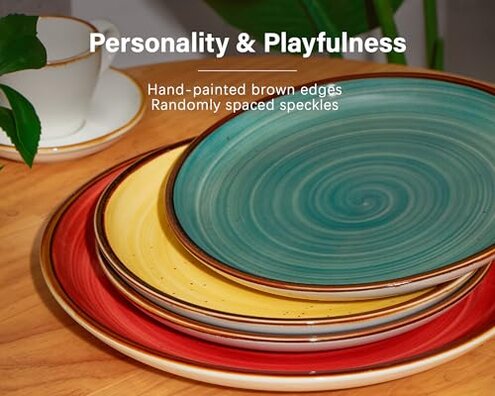 ONEMORE Plates and Bowls Set - Microwavable, Oven & Dishwasher Safe Porcelain Dinnerware Set - Scratch Resistant, Ceramic Dishware for 4(12pcs) - Assorted Colors