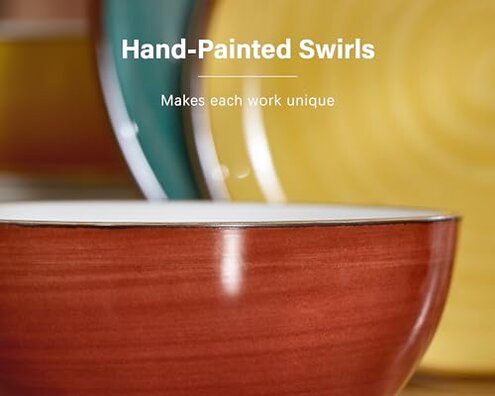 ONEMORE Plates and Bowls Set - Microwavable, Oven & Dishwasher Safe Porcelain Dinnerware Set - Scratch Resistant, Ceramic Dishware for 4(12pcs) - Assorted Colors