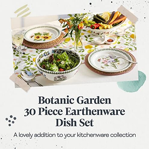 Portmeirion Botanic Garden 30-Piece Dinnerware Set - Nature-Inspired Floral Motifs - Dishwasher, Microwave, Freezer Safe Elegant Dining Plates, Bowls, Mugs - Fine Earthenware for Home Gatherings