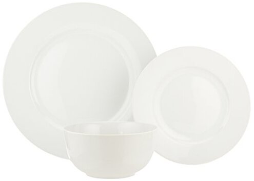Amazon Basics Kitchen Dinnerware Set, Microwave and Dishwasher Safe, Plates, Bowls, Service for 6, 18-Piece, White