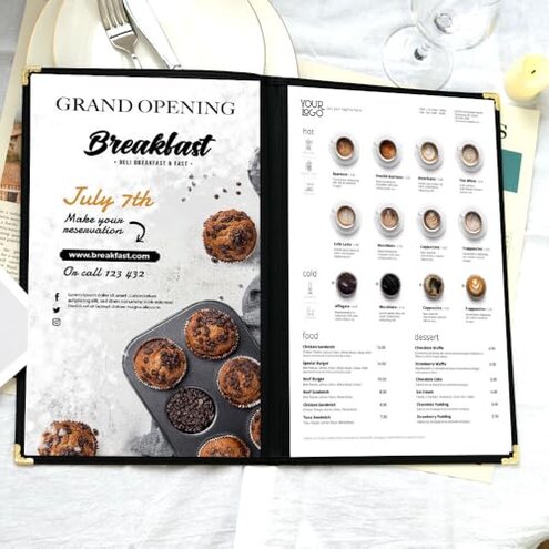 Goodsmart 12 Packs Cafe-Style Menu Covers, 2Pages/4Views Standard 8.5''x 11”Menu Holders, Durable Double-Stitched Edges, Crystal Clear Vinyl Protection, Easy-Insert Design Ideal for Restaurants(12PCS)