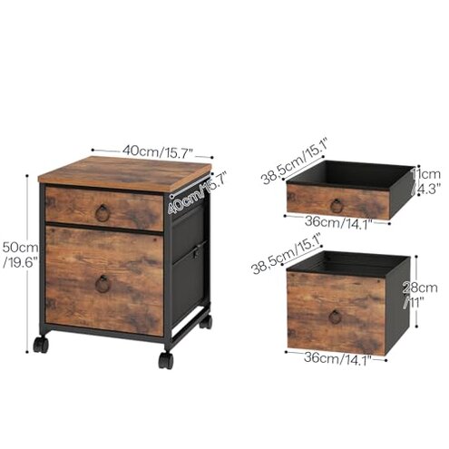 HOOBRO File Cabinet, 2-Drawer Vertical Mobile Office Cabinet, Rolling Printer Stand, for A4/Letter Size Files, Nonwovens Drawer, for Home Office, Rustic Brown BF21WJ01