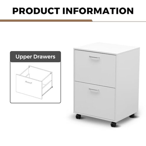 QDSSDECO 2 Drawer Mobile File Cabinet, Rolling Vertical Filing Cabinet fits A4, Legal Paper and Letter Paper for Home Office, White