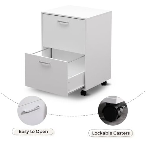 QDSSDECO 2 Drawer Mobile File Cabinet, Rolling Vertical Filing Cabinet fits A4, Legal Paper and Letter Paper for Home Office, White