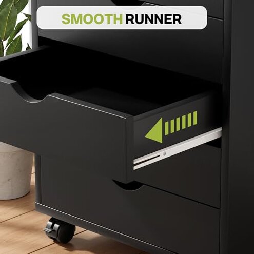 Simple Deluxe 7-Drawer Chest, Office File Cabinet with Wheels, Black