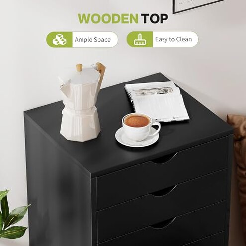 Simple Deluxe 7-Drawer Chest, Office File Cabinet with Wheels, Black