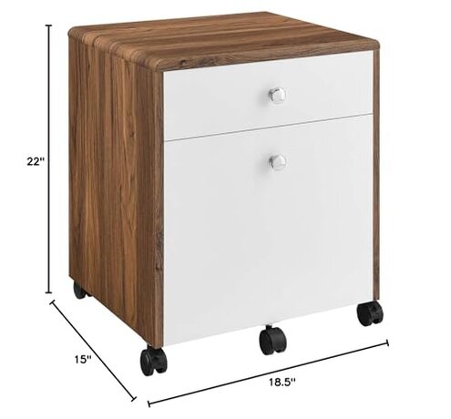 Modway Transmit Modern Wood & Plastic File Cabinet in Walnut/White