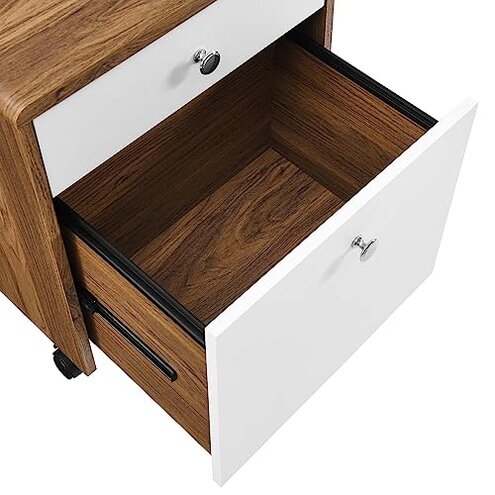 Modway Transmit Modern Wood & Plastic File Cabinet in Walnut/White