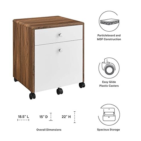 Modway Transmit Modern Wood & Plastic File Cabinet in Walnut/White