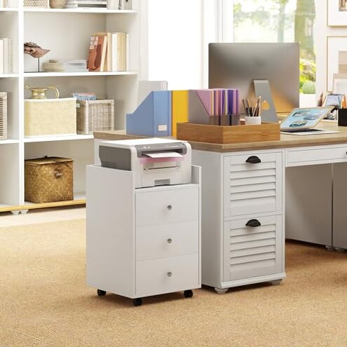 Ktfhvgy 3-Drawer Chest,Wood Storage Filing Cabinets with Wheels,Wooden File Cabinet,Office Cabinet with Drawers,Storage Cabinet for Home Office,Study (White-3 Drawer Chest with Removable Tray)
