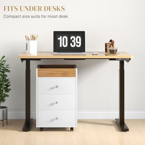 Ktfhvgy 3-Drawer Chest,Wood Storage Filing Cabinets with Wheels,Wooden File Cabinet,Office Cabinet with Drawers,Storage Cabinet for Home Office,Study (White-3 Drawer Chest with Removable Tray)