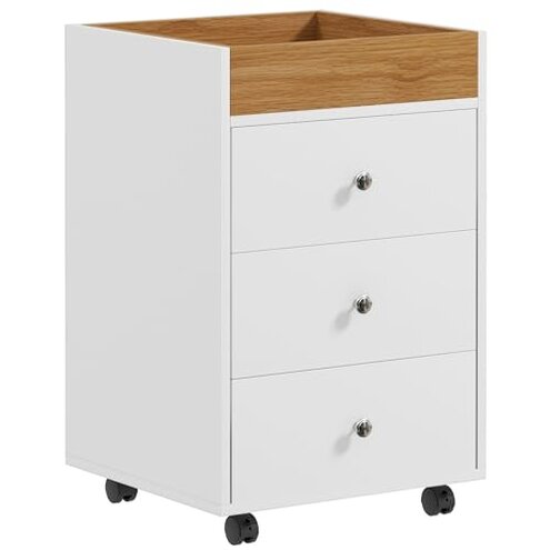 Ktfhvgy 3-Drawer Chest,Wood Storage Filing Cabinets with Wheels,Wooden File Cabinet,Office Cabinet with Drawers,Storage Cabinet for Home Office,Study (White-3 Drawer Chest with Removable Tray)