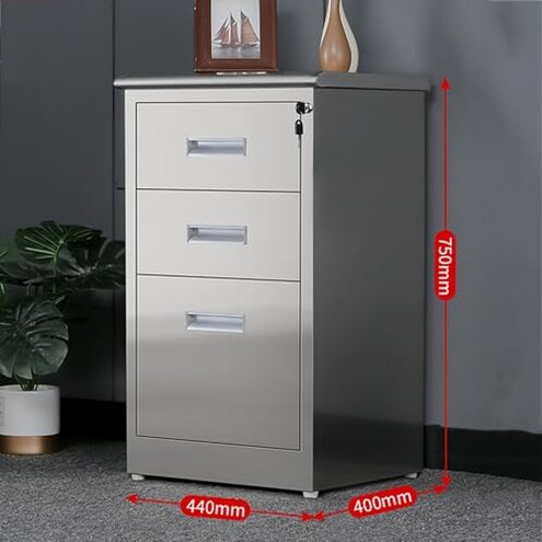 Stainless Steel File Cabinet with Lock, Under Desk Mobile File Cabinet for Home Office, Garage Tool Chest Cabinet Metal Medicine Cabinet, for Warehouse/Repair Shop/Home