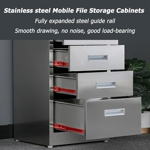 Stainless Steel File Cabinet with Lock, Under Desk Mobile File Cabinet for Home Office, Garage Tool Chest Cabinet Metal Medicine Cabinet, for Warehouse/Repair Shop/Home
