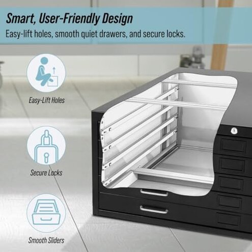 Letaya 5 Drawer File Cabinet with Lock,Metal Lateral Filing Cabinets for Home Office Hanging Files Letter/Legal/F4/A4 Size(Black-Requires Installation)