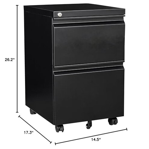 SISESOL 2-Drawer Mobile File Cabinet - Under Desk Storage with Lock, Metal Filing Cabinet for Legal/Letter/A4 Files, Slim Width