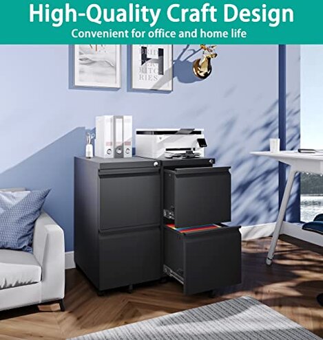SISESOL 2-Drawer Mobile File Cabinet - Under Desk Storage with Lock, Metal Filing Cabinet for Legal/Letter/A4 Files, Slim Width