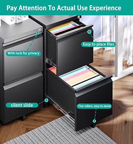 SISESOL 2-Drawer Mobile File Cabinet - Under Desk Storage with Lock, Metal Filing Cabinet for Legal/Letter/A4 Files, Slim Width