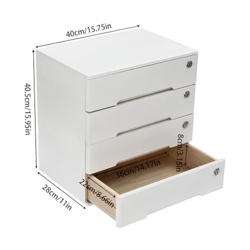 4 Drawers Wood Storage Box, Flat File Cabinet, Storage Cabinet Organizer with Lockable Drawers, Office Supplies File Organizer, Art Storage Cabinets, Multipurpose Tool Box for Home Office (White)