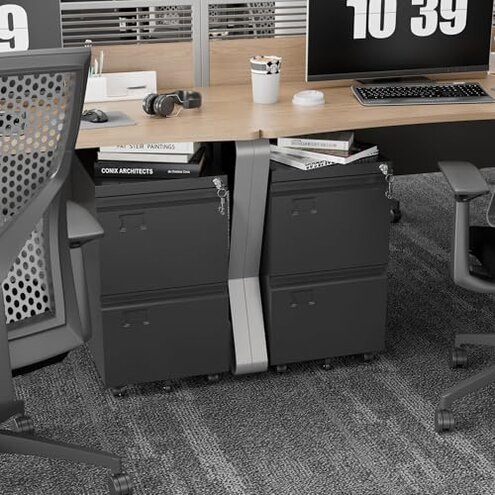 Aobabo 2 Drawer File Cabinet with Wheels, Lockable Metal Filing Cabinet with Business Card Slot for Legal/Letter Size Home Office, Required Assembled,Black