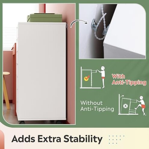 DEVAISE 7-Drawer Chest, Wood Storage Dresser File Cabinet with Wheels, White