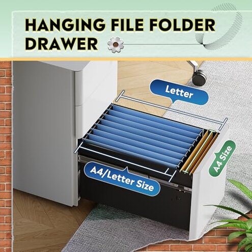 DEVAISE 3-Drawer Slim Vertical File Cabinet, Fully Assembled Except Casters, Legal/Letter Size, White