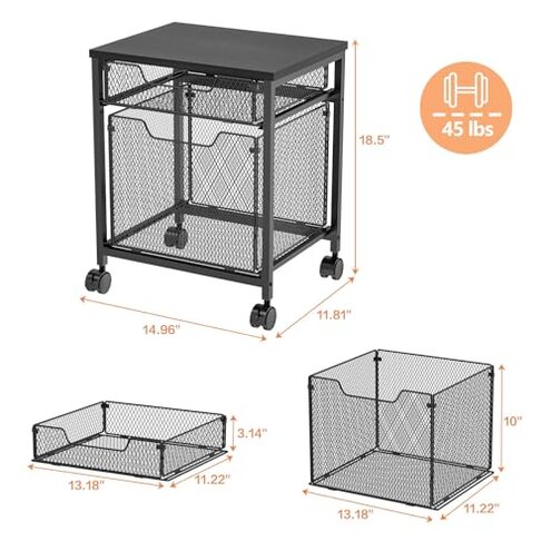 Rolling File Cabinet Cart, Printer Stand with Storage Drawer, Mobile Filing Cabinet on Lockable Wheel, Printer Cart with Hanging File Folder Organizer Beside Under Desk for Office Home(Patent Pending)