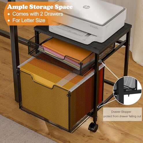 Rolling File Cabinet Cart, Printer Stand with Storage Drawer, Mobile Filing Cabinet on Lockable Wheel, Printer Cart with Hanging File Folder Organizer Beside Under Desk for Office Home(Patent Pending)