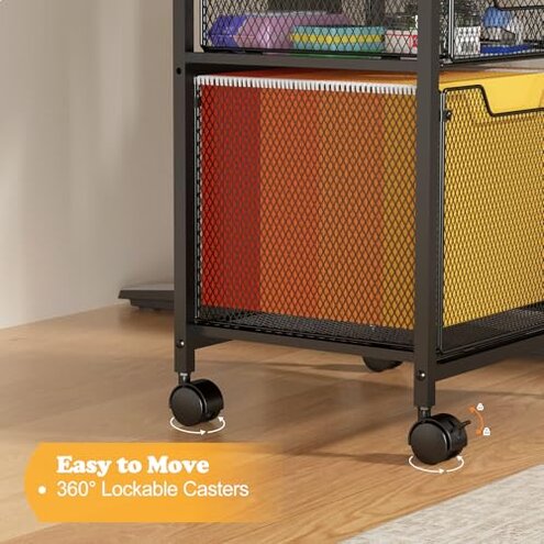 Rolling File Cabinet Cart, Printer Stand with Storage Drawer, Mobile Filing Cabinet on Lockable Wheel, Printer Cart with Hanging File Folder Organizer Beside Under Desk for Office Home(Patent Pending)