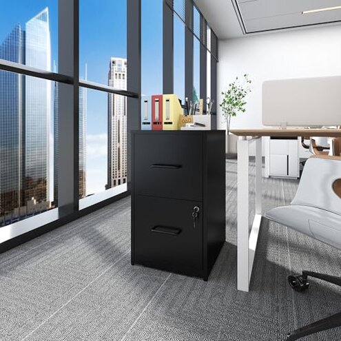 VIYET File Cabinet, Vertical File Cabinets with Lock for Home Office,Heavy Duty Office Steel Filing Cabinet for Hanging Letters/Legal/A4, Assembly Required (Black, 2 Drawers-Small)