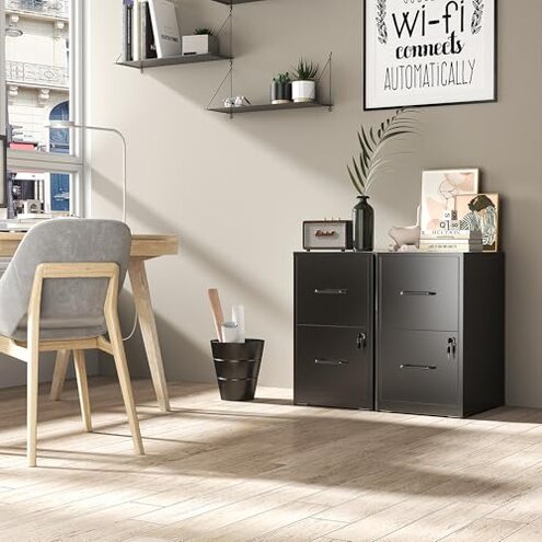 VIYET File Cabinet, Vertical File Cabinets with Lock for Home Office,Heavy Duty Office Steel Filing Cabinet for Hanging Letters/Legal/A4, Assembly Required (Black, 2 Drawers-Small)