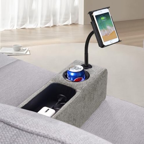 ARMRESTO Multifunctional Sofa Armrest, Couch Armrest with Wireless Charge Stand, Removable Couch Caddy with Storage,Including LED Reading Light,Pewter