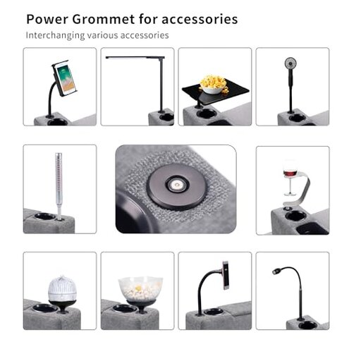 ARMRESTO Multifunctional Sofa Armrest, Couch Armrest with Wireless Charge Stand, Removable Couch Caddy with Storage,Including LED Reading Light,Pewter