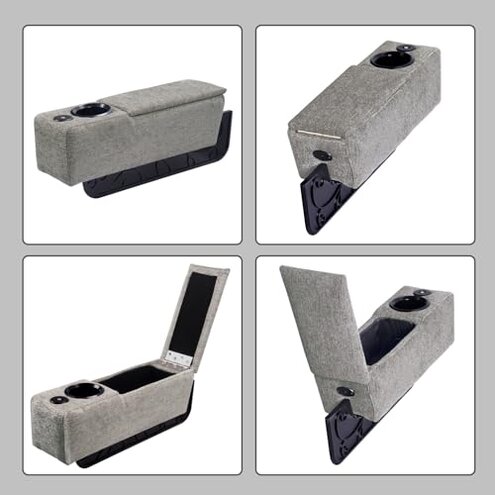 ARMRESTO Multifunctional Sofa Armrest, Couch Armrest with Wireless Charge Stand, Removable Couch Caddy with Storage,Including LED Reading Light,Pewter