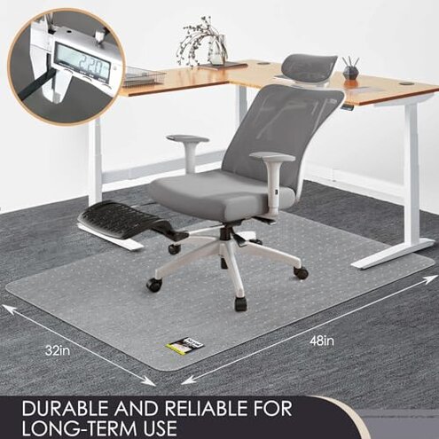 Kuyal Office Chair Mat for Carpet, 32x48 Clear Heavy Duty Computer Chair Mat, Under Desk Protector Carpeted Floors Mat, Easy Chair Movement,Ship Flat