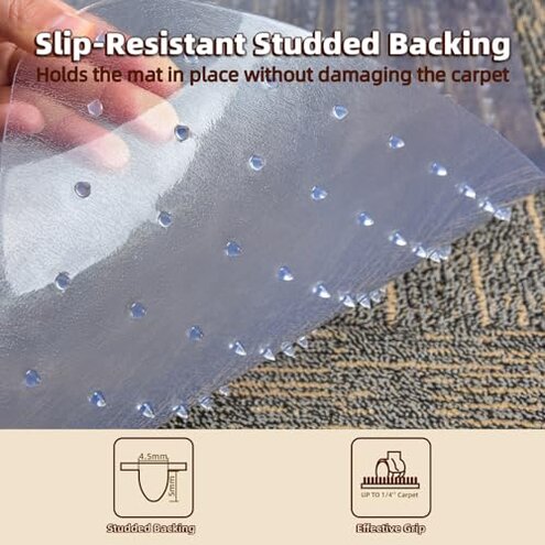 Office Chair Mat for Carpet: 36" x 48" Plastic Heavy Duty Computer Desk Mats with Lip for Low Flat and No Pile Carpeted Floor - Clear Rug Pad for Rolling Chairs Office Work Home Gaming Rectangle