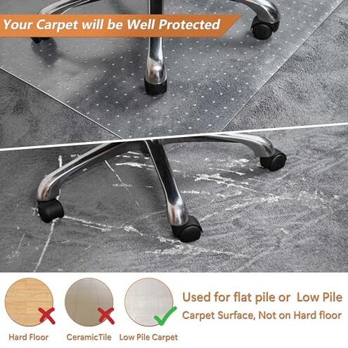HOMEK Large Chair Mat for Carpet, Easy Glide Plastic Carpet Floor Protector Mat for Office Chairs for Work & Home