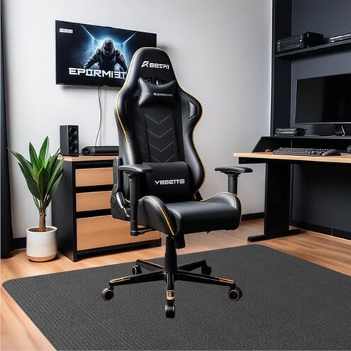 Kronabelle Non-Slip Office Chair Mat for Hardwood Floors 55 X 63 Inches, Black Carpet for Gaming Chairs, Noise Absorbing Protector for Desk