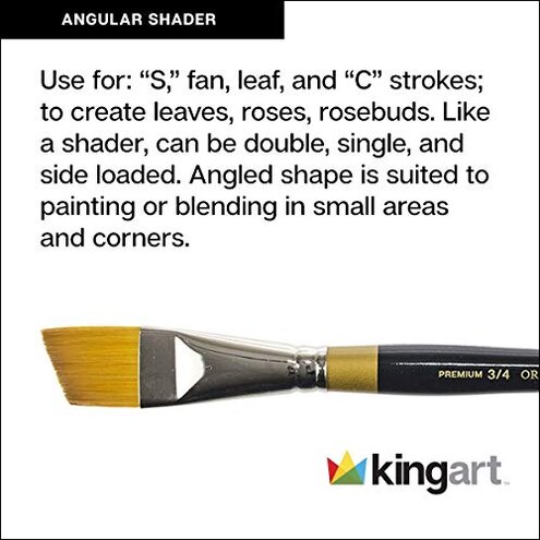 KINGART Premium 6 pc. Original Gold 9400 Series Angular Shader Artist Brush Set, Synthetic Golden Taklon Hair, Short Handle, 6 Sizes: 1/8", 1/4", 3/8", 1/2", 3/4", 1"