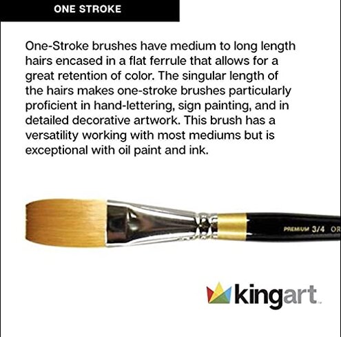 KINGART Premium 5 pc. Original Gold 9100 Series ONE Stroke Artist Brush Set, Synthetic Golden Taklon Hair for Acrylic, Oil, and Gouache Paint, Short Handle, 5 Sizes: 1/8", 1/4", 1/2", 3/4", 1"