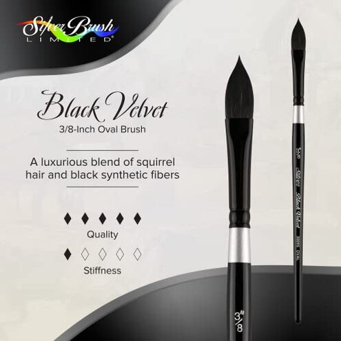 Silver Brush Limited 3009S-1/2 Black Velvet Oval Wash Paintbrush for Watercolor, Gouache, Inks, & Dyes, Size 1/2 Inch, Short Handle