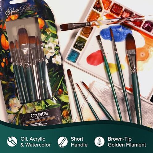 Silver Brush Limited 8814S Silver Silk Wide Wash Brush for Watercolor, Gouache, and Acrylic Paint, Size 2 Inches, Short Handle